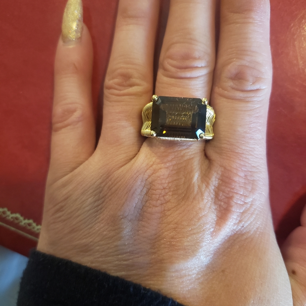 Yellow Gold Plated Ring Smokey Quartz Ring